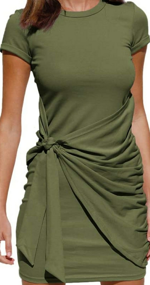 Women's Summer T Shirt Dress Casual Short Sleeve Wrap Bodycon Ruched Tie…